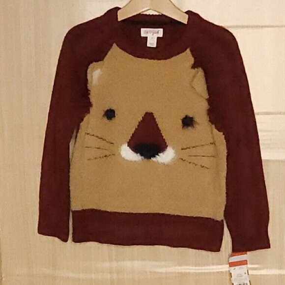 Cat & Jack Toddler Boys Maroon Red Lion Crew Neck Sweater 4T - Picture 1 of 7